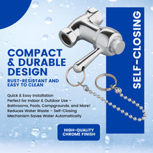Load image into Gallery viewer, Self-Closing Shower Valve with Pull Chain, Chrome, Indoor or Outdoor Use
