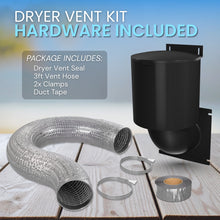 Load image into Gallery viewer, Dryer Vent Cover Kit – 4-Inch (Black), UV-Resistant with 3-Ft Hose &amp; 2 Clamps
